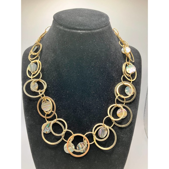Lia Sophia Mother of Pearl Gold-Tone Circles Necklace! - Picture 4 of 8